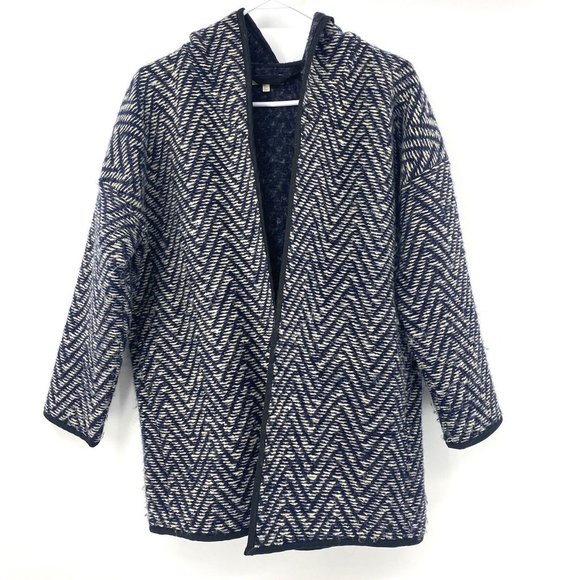 Madewell Navy Herringbone Wool Blend Hooded Open Front Coat Women’s XS/S Oversiz - Picture 1 of 5